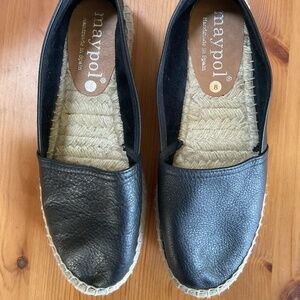 Maypol Black Leather Espadrilles Size 39